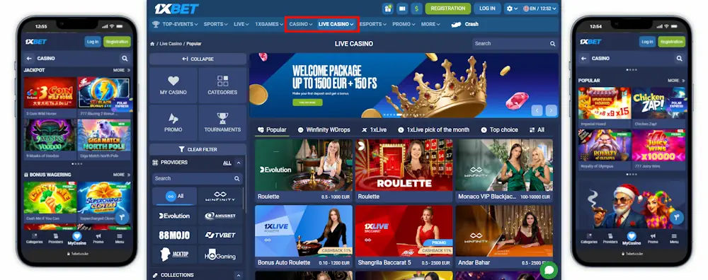 1xBet Casino Desktop and Mobile Screenshot